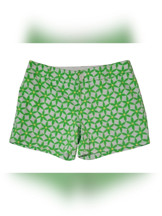 Lilly Pulitzer Flat Front Green Yellow Daisy Floral Print 4 Pocket Shorts Size 2 - Picture 2 of 9